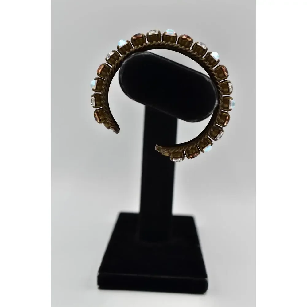 Sorrelli Vintage Crystal Cuff Bangle Aurora Borealis Chocolate Brass Signed BinO